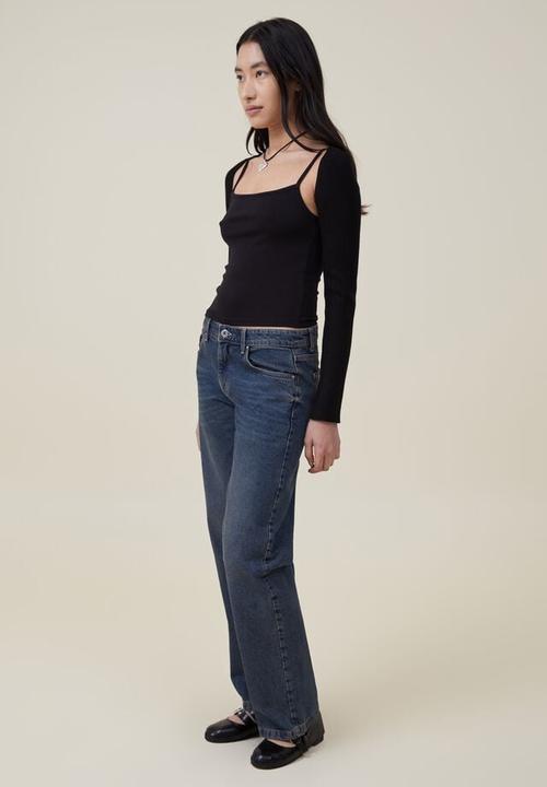 Cotton On - Urban rib fitted ls shrug - black