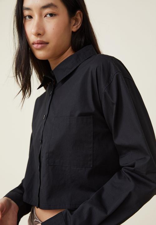 Cotton On - Cropped dad shirt - black