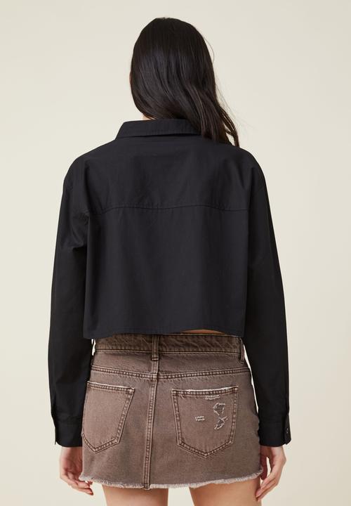 Cotton On - Cropped dad shirt - black