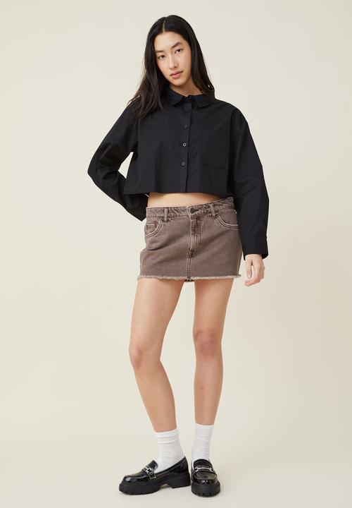 Cotton On - Cropped dad shirt - black