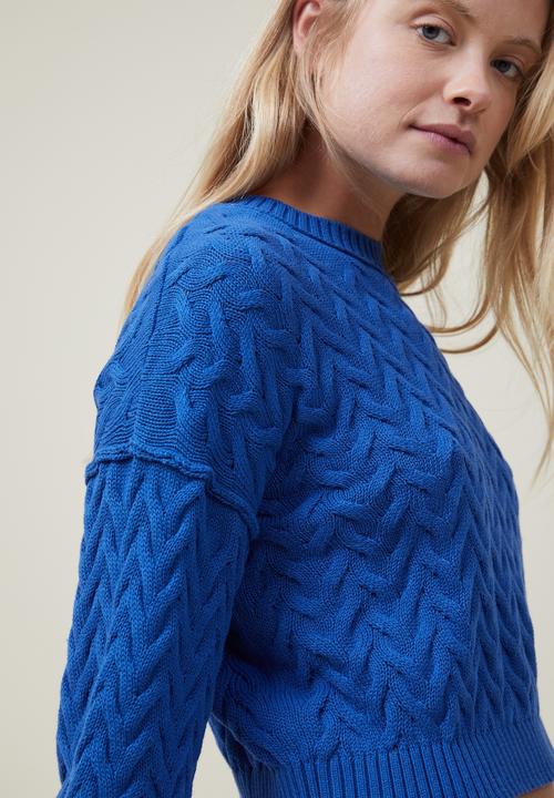 Cotton On - Crop cable crew - rich blue