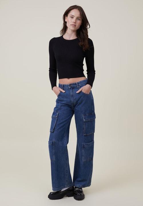 Cotton On - Urban rib crew neck top - black