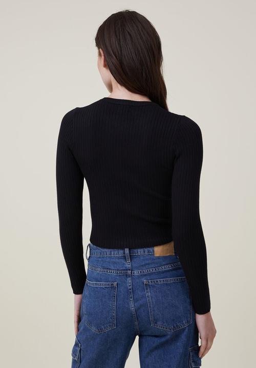 Cotton On - Urban rib crew neck top - black