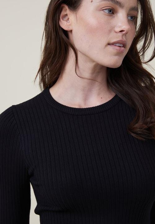 Cotton On - Urban rib crew neck top - black