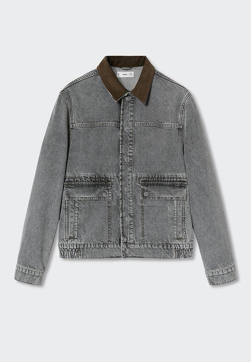 MANGO - Denim jacket adrien with corduroy collar- grey