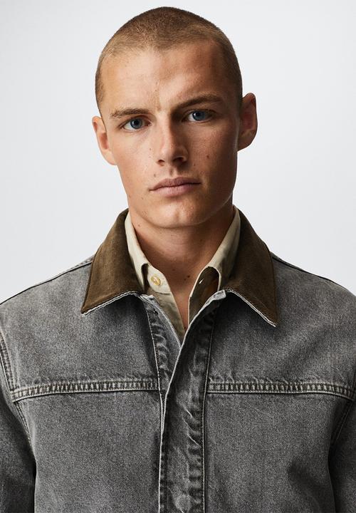 MANGO - Denim jacket adrien with corduroy collar- grey