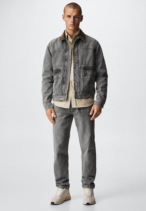 MANGO - Denim jacket adrien with corduroy collar- grey