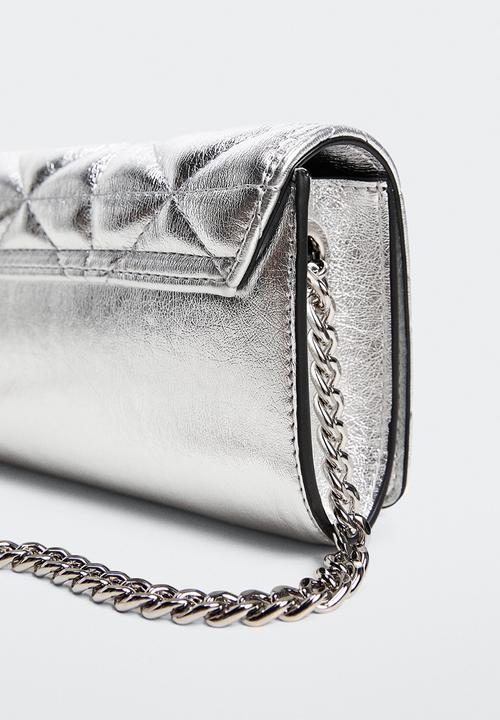 MANGO - Quilted bag with chain handle - silver