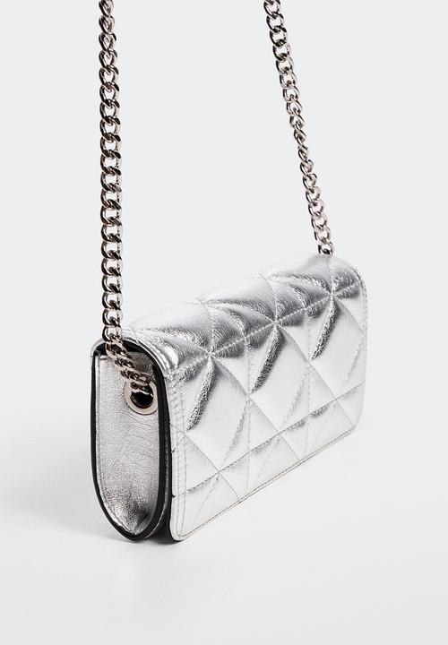 MANGO - Quilted bag with chain handle - silver