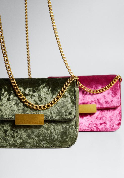 MANGO - Chain velvet bag - green