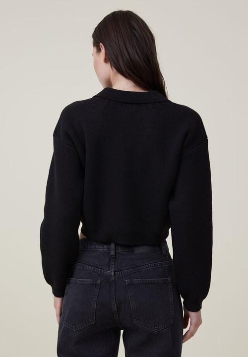 Cotton On - Ls crop polo rugby - black