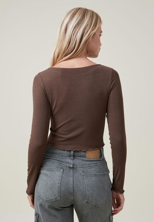 Cotton On - Laine boat neck long sleeve top - rich brown