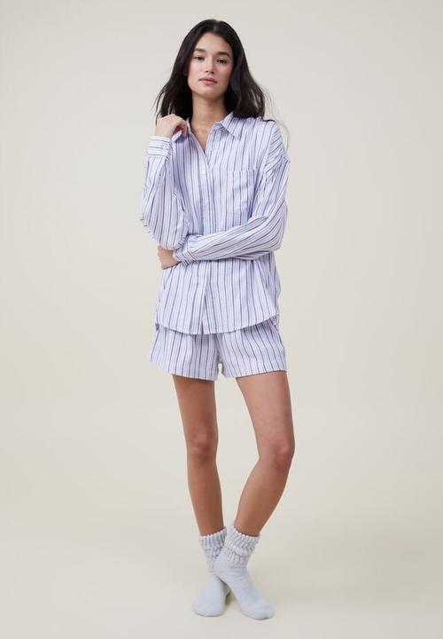 Cotton On - Flannel boyfriend long sleeve shirt - ruby woven stripe