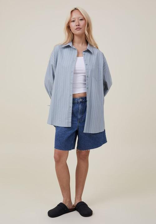 Cotton On - Dad shirt - gen stripe tinted sage