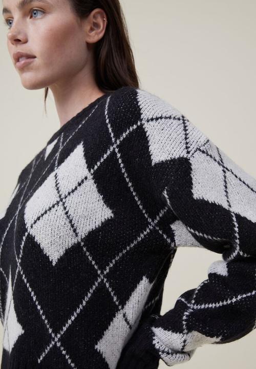 Cotton On - Blondie crew pullover - black/ecru argyle