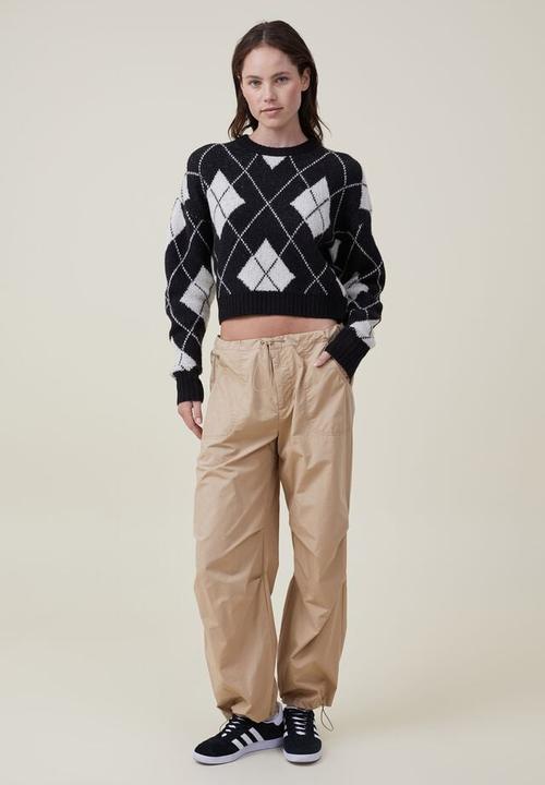 Cotton On - Blondie crew pullover - black/ecru argyle