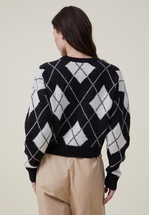 Cotton On - Blondie crew pullover - black/ecru argyle