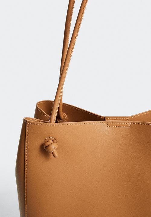 MANGO - Knots pleated shopper bag - medium brown