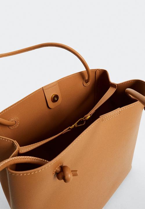 MANGO - Knots pleated shopper bag - medium brown