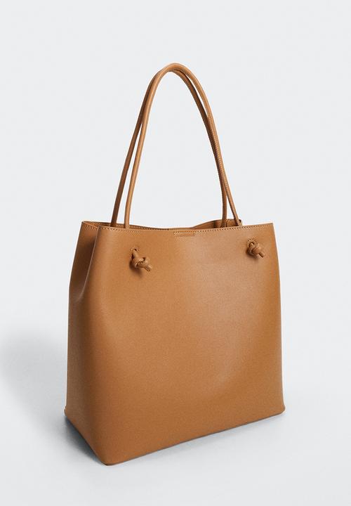 MANGO - Knots pleated shopper bag - medium brown