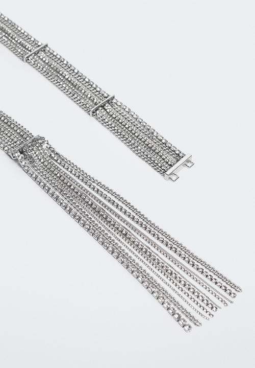 MANGO - Rhinestone belt - silver