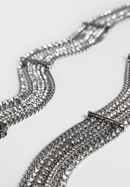 MANGO - Rhinestone belt - silver