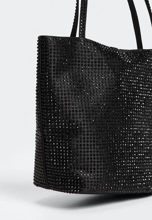 MANGO - Rhinestone chain bag - black
