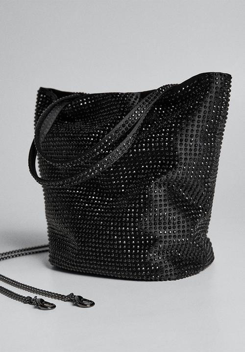 MANGO - Rhinestone chain bag - black
