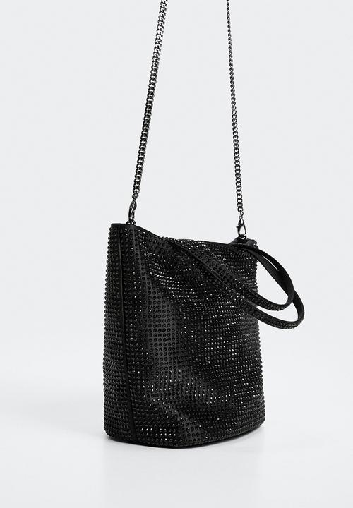 MANGO - Rhinestone chain bag - black