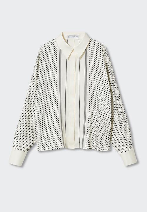 MANGO - Shirt lineas - black & white