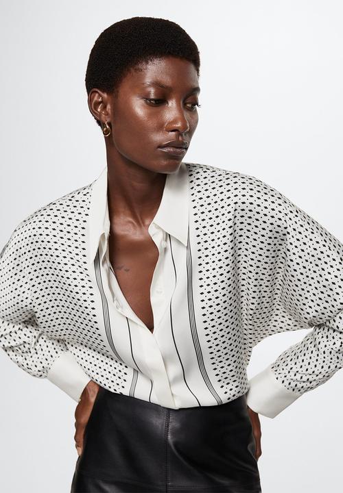 MANGO - Shirt lineas - black & white