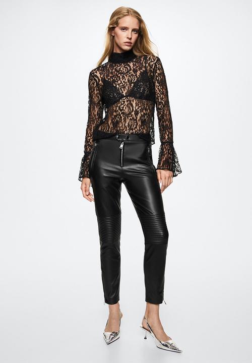 MANGO - Trouser moto - black