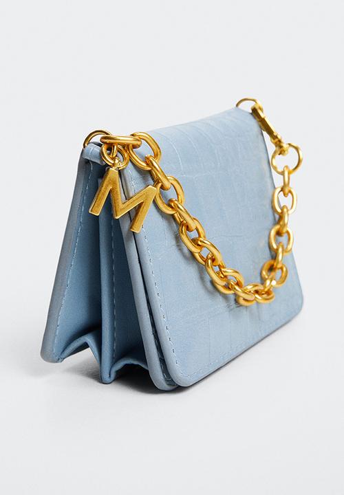 MANGO - Crocodile effect chain purse - sky blue
