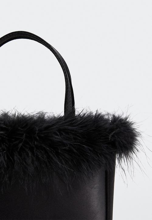 MANGO - Satin feather bag - black