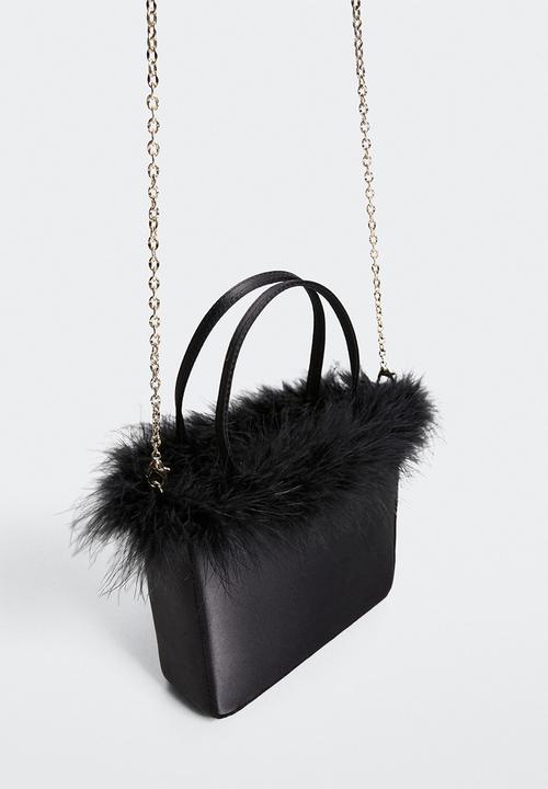 MANGO - Satin feather bag - black