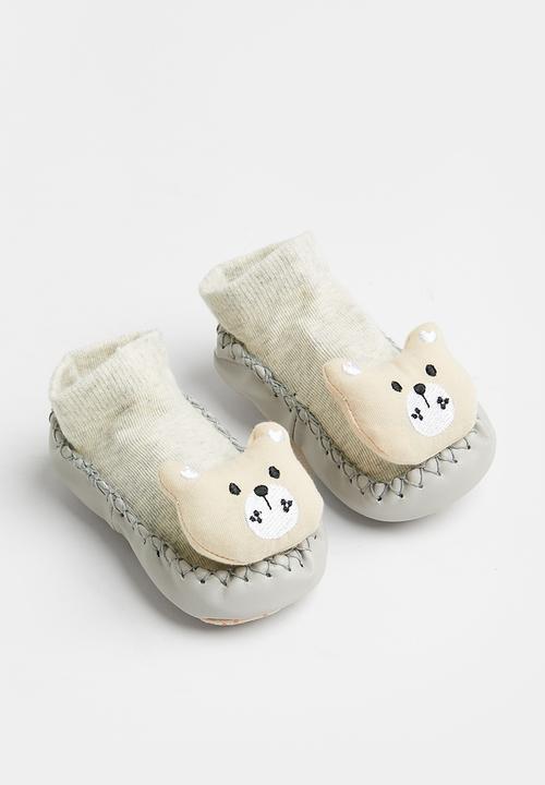 Pop Candy - Faux leather sole socks - grey