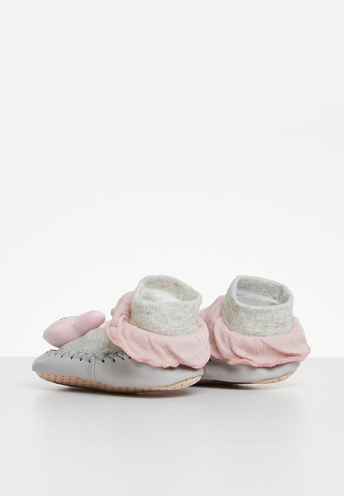 Pop Candy - Faux leather sole socks - grey & pink