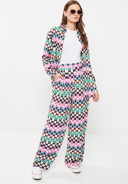Me&B - Pull-on wide leg print pants - geo deco multi print
