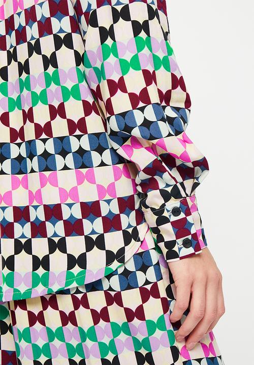 Me&B - Satin stripe shirt - geo deco multi print