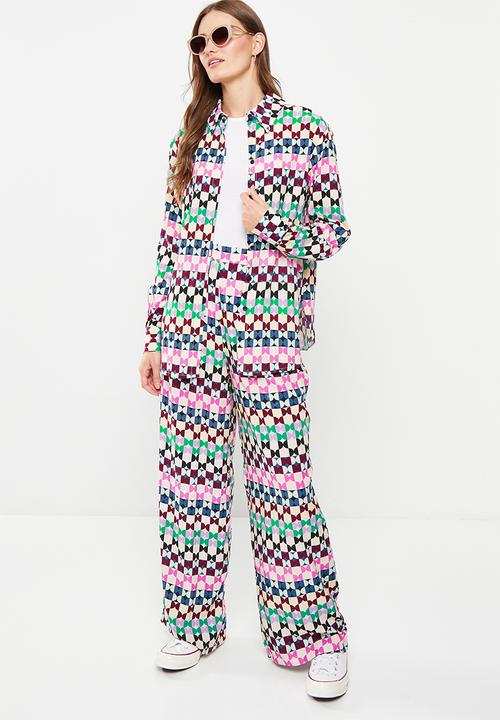 Me&B - Satin stripe shirt - geo deco multi print
