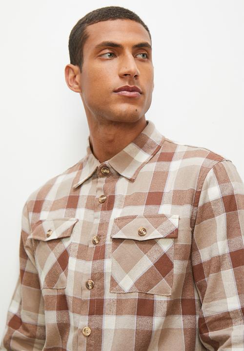 Lark & Crosse - Pocket detail check shirt - brown multi