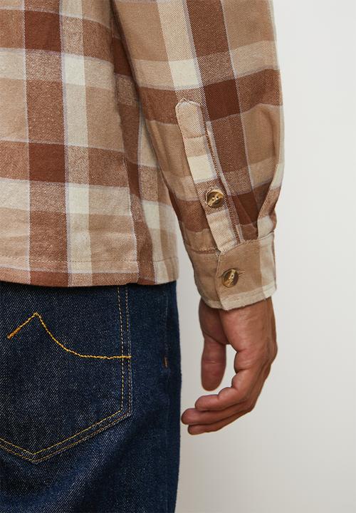 Lark & Crosse - Pocket detail check shirt - brown multi