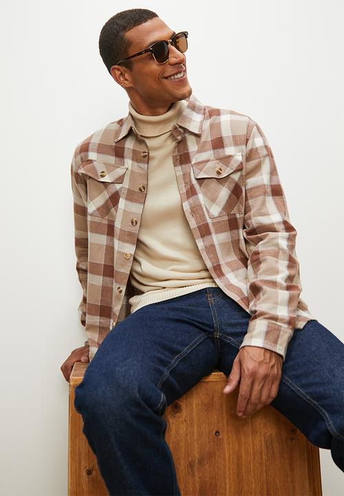Lark & Crosse - Pocket detail check shirt - brown multi