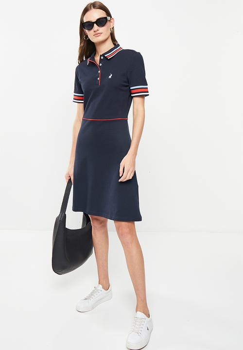 POLO - Wmn fit & flare short sleeve golfer dress - navy