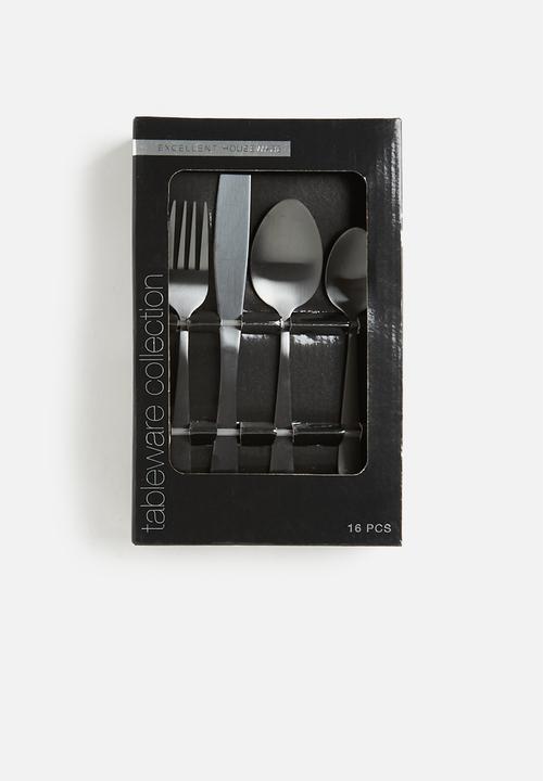 Excellent Houseware - Matt cutlery set of 4 - black