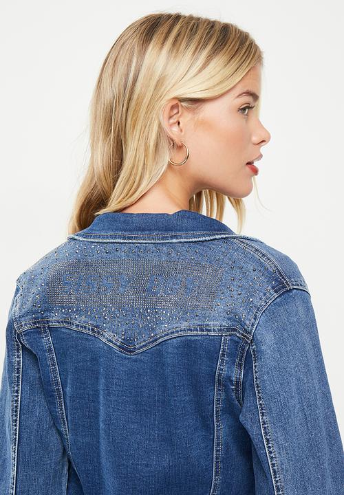 SISSY BOY - Vibe check: Denim jacket with back diamante logo - dark vintage