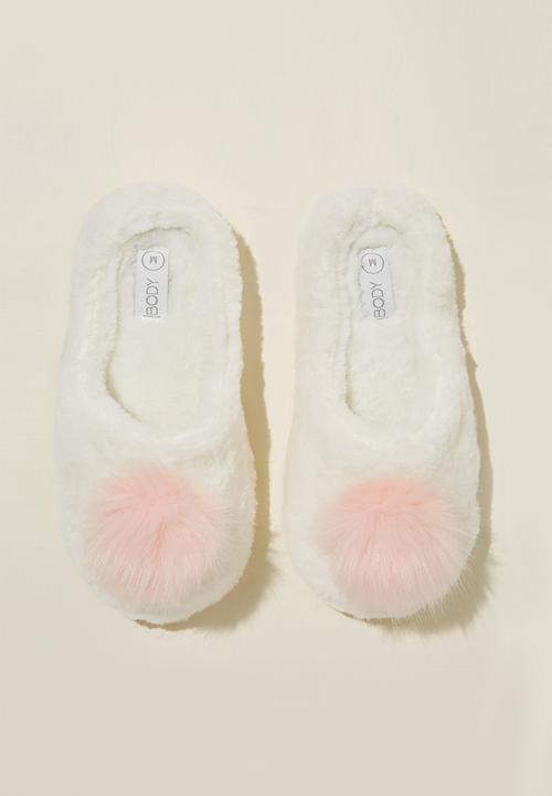 Cotton On - Plush fur scuff slipper - gardenia pink pom pom
