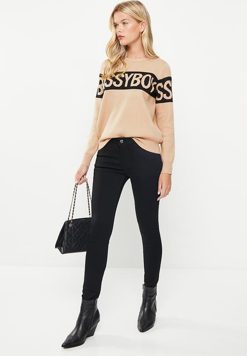 SISSY BOY - Xani: basic knitted sweater - stone/black