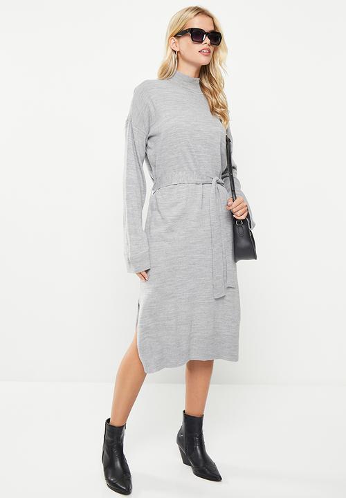 Trendyol - Belted knit dress - grey
