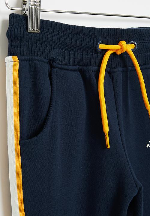 Aca Joe - Aca joe brushed fleece side tape & print jogger - navy